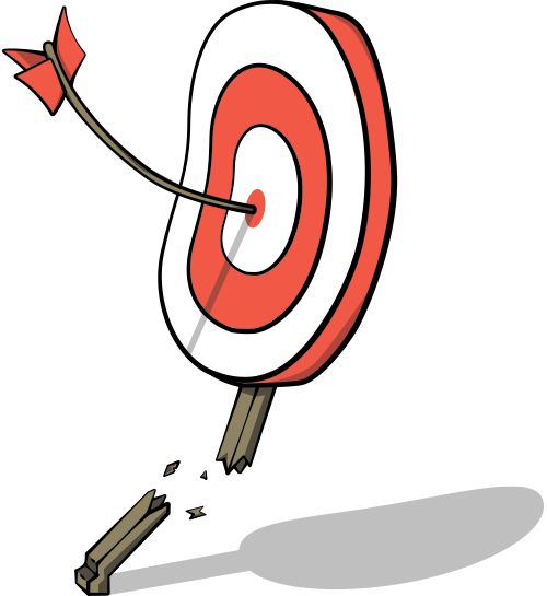 Arrows flying toward a target with a broken stand